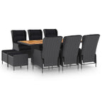 vidaXL 9 Piece Outdoor Patio Dining Set with Adjustable Reclining Chairs and Washable Cushions, Dark Gray Poly Rattan Furniture Set with Solid Acacia Wood Tabletop - Ideal for Gardens, Balconies, ...
