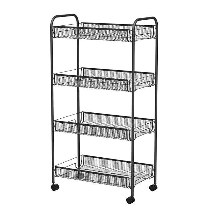 Zeus 4Tier Metal Mesh Utility Trolley With Wheels  MultiPurpose Rolling Storage Rack For Kitchen, Office, Bathroom & Home