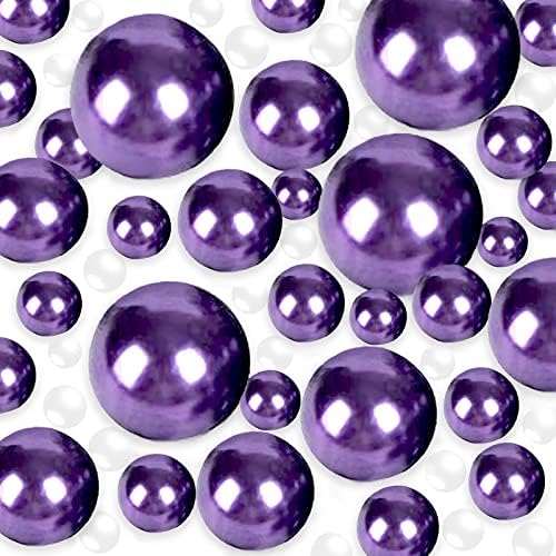 YUXIYAN 100 Pieces Floating NO Hole Pearls Beads and 500 Pcs Transparent Water Gels,Purple Pearls for Vases,Floating Beads for C