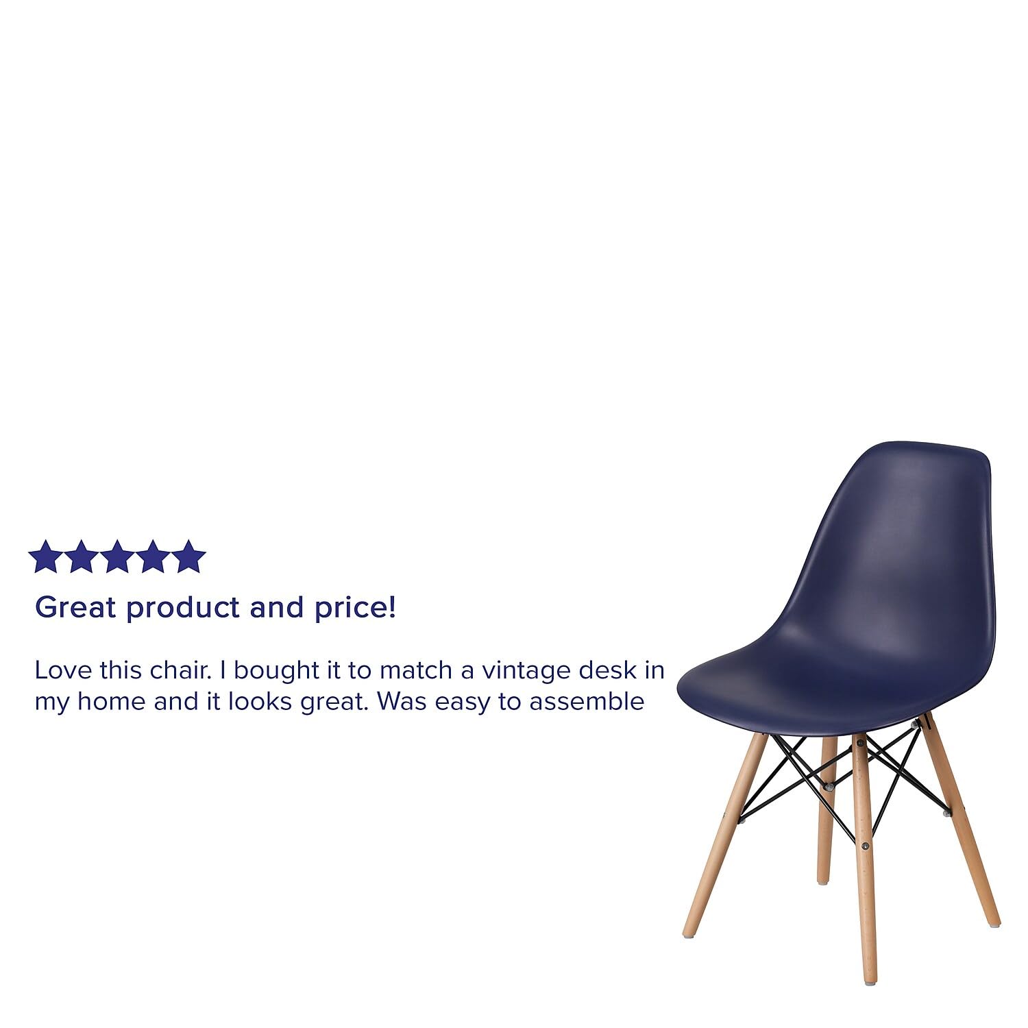Flash Furniture Elon Series Navy Plastic Chair With Wooden Legs For Versatile Kitchen, Dining Room, Living Room, Library Or Desk Use