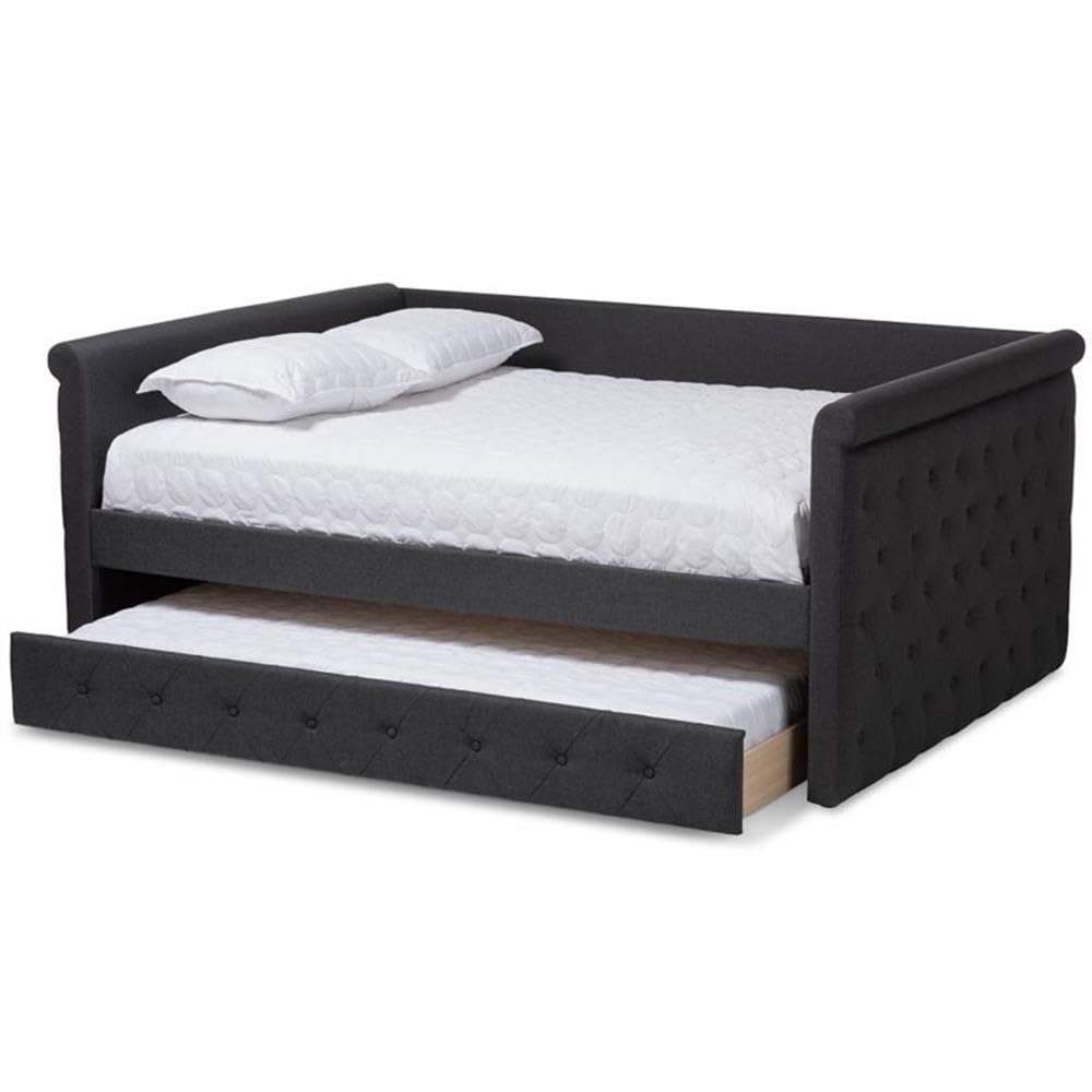 Baxton Studio Alena Modern and Contemporary Fabric Upholstered Daybed with Trundle