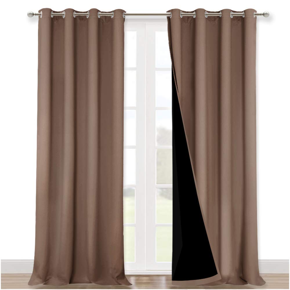 Nicetown 100% Blackout Curtains Thermal, Noise Reduction And Privacy Curtains For Patio Door, Black Lined Blackout Drapes With G