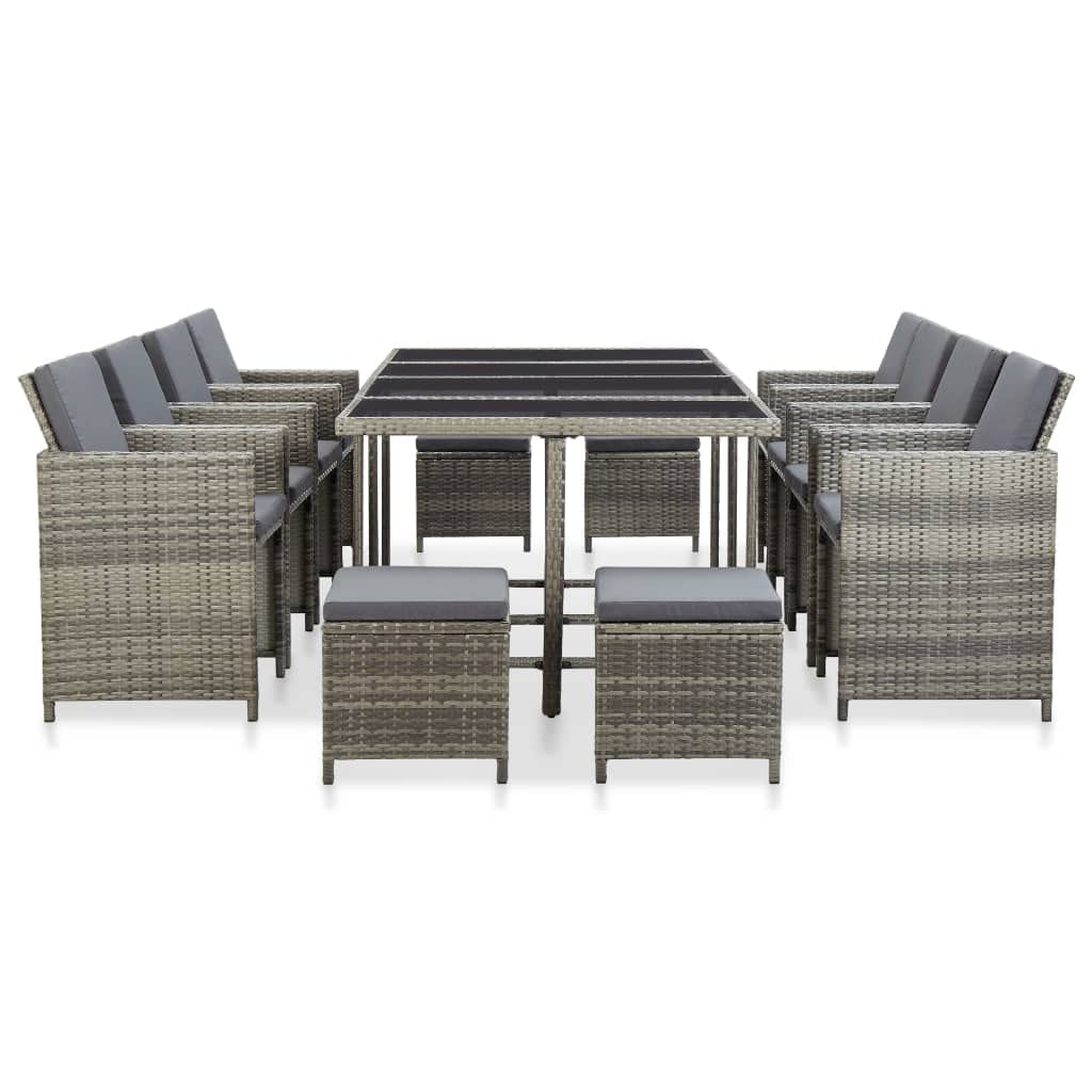 Jinxuny 13 Piece Outdoor Dining Set with Cushions Poly Rattan Gray