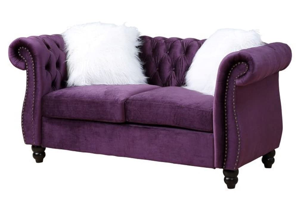 Acme Thotton Loveseat with 2 Pillows in Purple Velvet