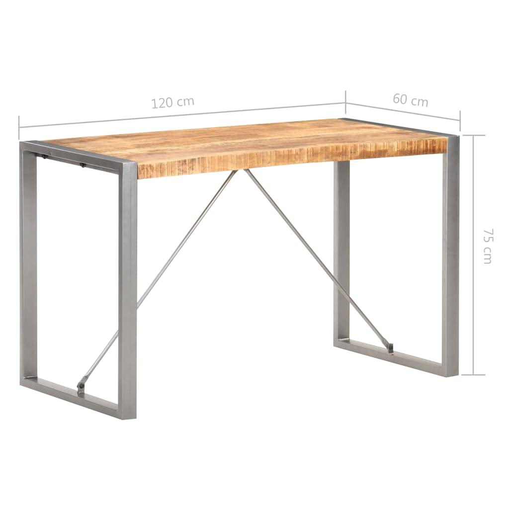 vidaXL Dining Table with Solid Rough Mango Wood Top and Powder-Coated Steel Legs, Industrial Design for Kitchen and Dining Area