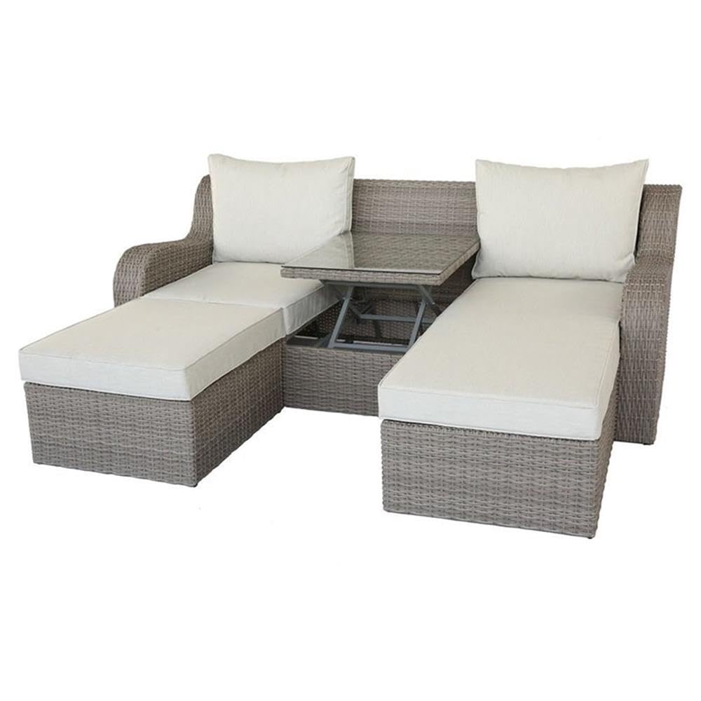 Acme Salena 3 Piece Wicker Patio Loveseat in Beige and Gray