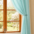 Homemonde Faux Linen Sheer Curtains With Rod Pocket Style Light Filtering 7 Feet Drapes Pack Of 2, Beautiful Border Pompoms  Ce