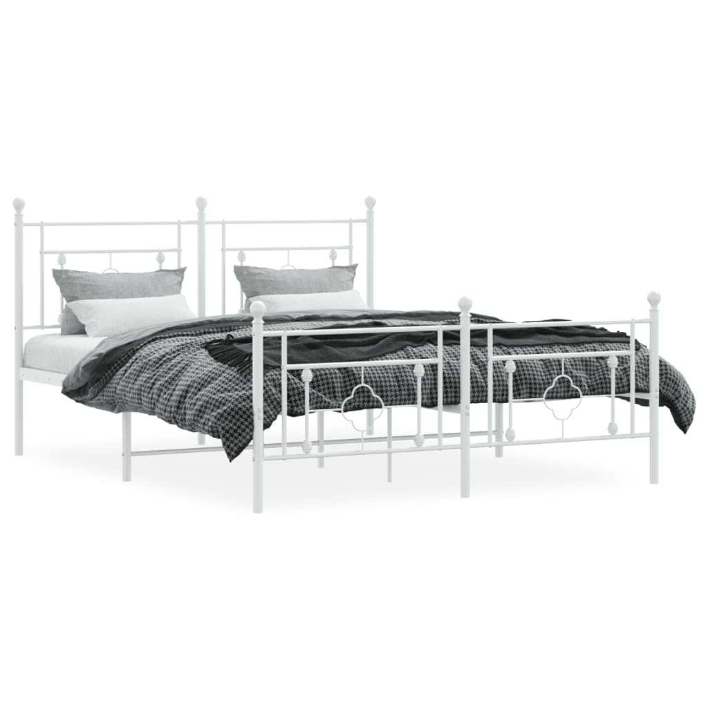 vidaXL 10'' Metal Queen Bed Frames with Headboard and Footboard, Platform Bed Frame with Strong Metal Slats Support, Under Bed Storage, Noise Free, White, Without Mattress