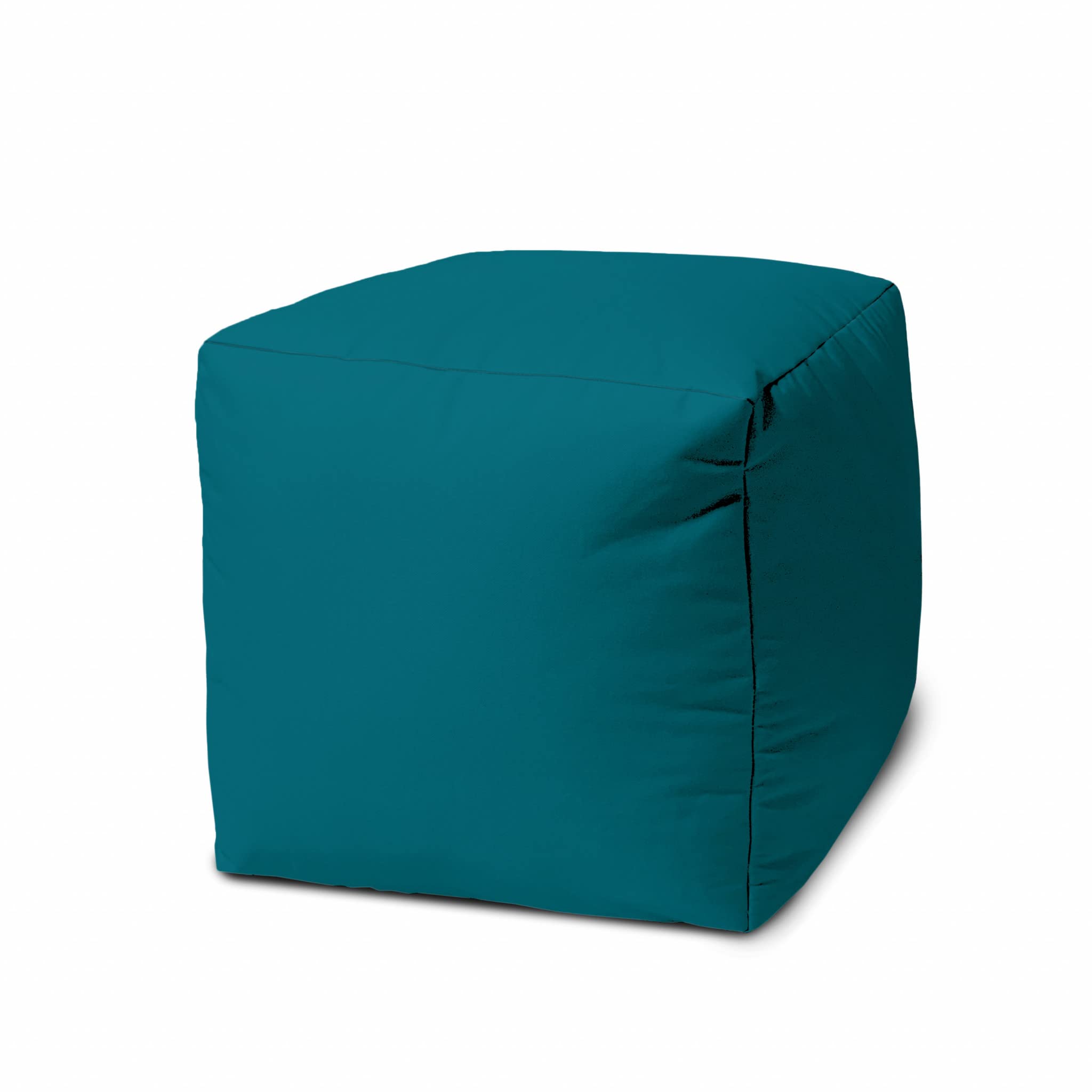 HomeRoots Vinyl-Backed Canvas 17 Cool Dark Teal Solid Color Indoor Outdoor Pouf Ottoman
