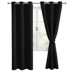 Hiasan Blackout Curtains For Bedroom, 38 X 84 Inches Long - Thermal Insulated & Light Blocking Window Curtains For Living Room, 2 Drape Panels Sewn With Tiebacks, Black