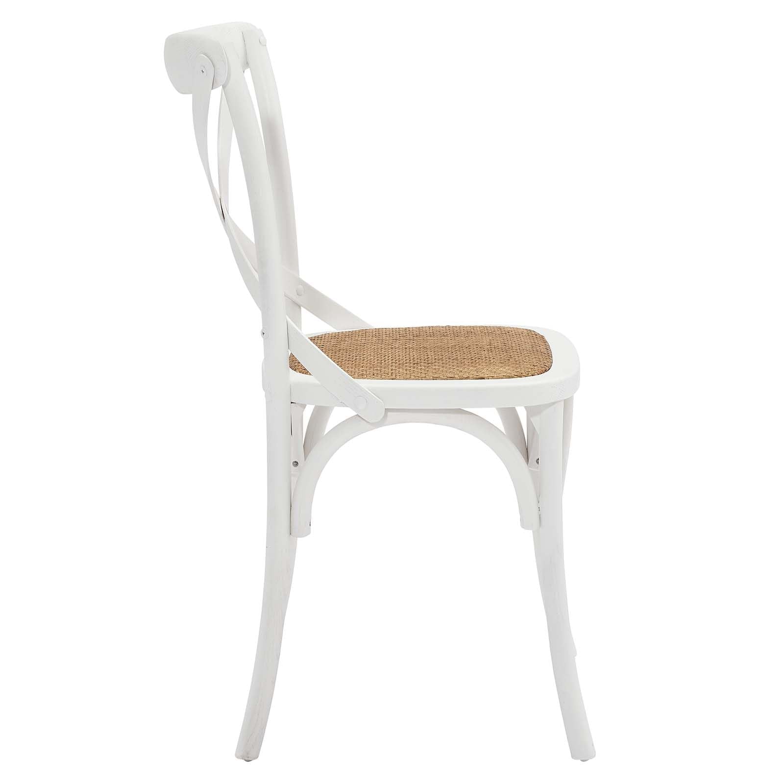 Modway Gear Rustic Modern Farmhouse Elm Wood Rattan Dining Chair in White