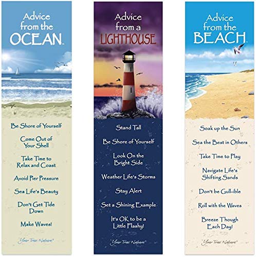 Your True Nature Advice From Nature 3 Bookmark Coastal Set, Laminated With Glossy Finish, Printed On Recycled Paper - Ocean, Lig