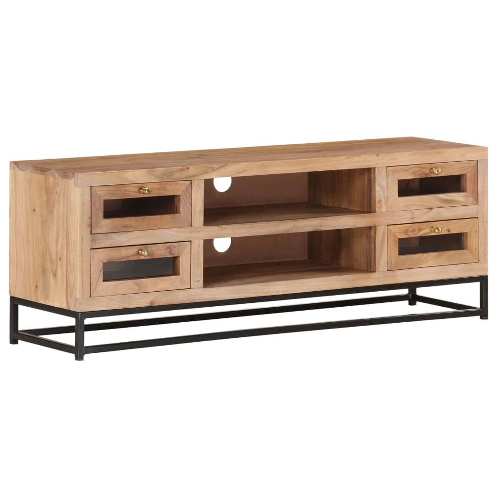 vidaXL TV Stand - Industrial Style TV Cabinet with Drawers, Shelves - Solid Acacia Wood with Steel Base - Natural Finish - Dimensions 43.3&quot;x11.8&quot;x15.7&quot;