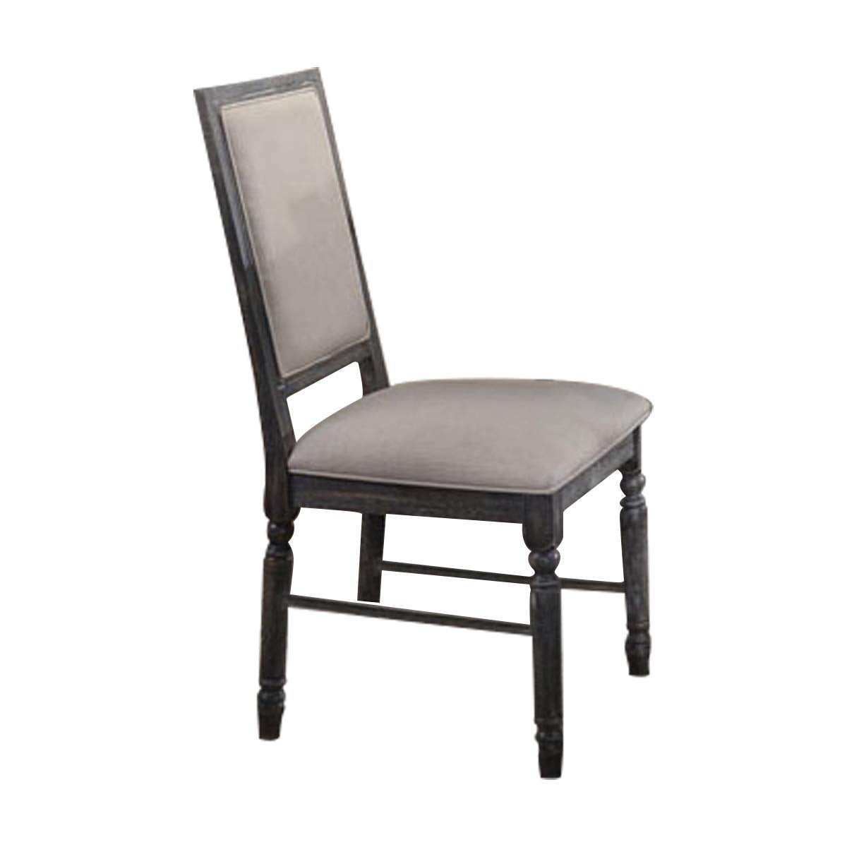 Benjara Linen Upholstered Wooden Side Chair With Turned Legs, Set Of Two, Gray