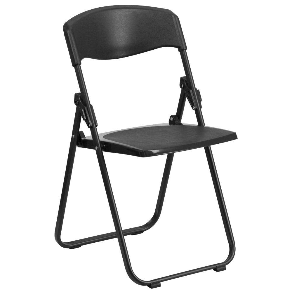 Flash Furniture 2 Pack Hercules Series 500 Lb. Capacity Heavy Duty Black Plastic Folding Chair With Built-In Ganging Brackets