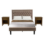 East West Furniture KD16F-2GA08 3 Piece Bed Set - 1 Full Platform Bed Frame Dark Khaki Linen Fabric Padded and Button Tufted Headboard with 2 Bedroom Nightstand - Antique Walnut Finish Nightstand