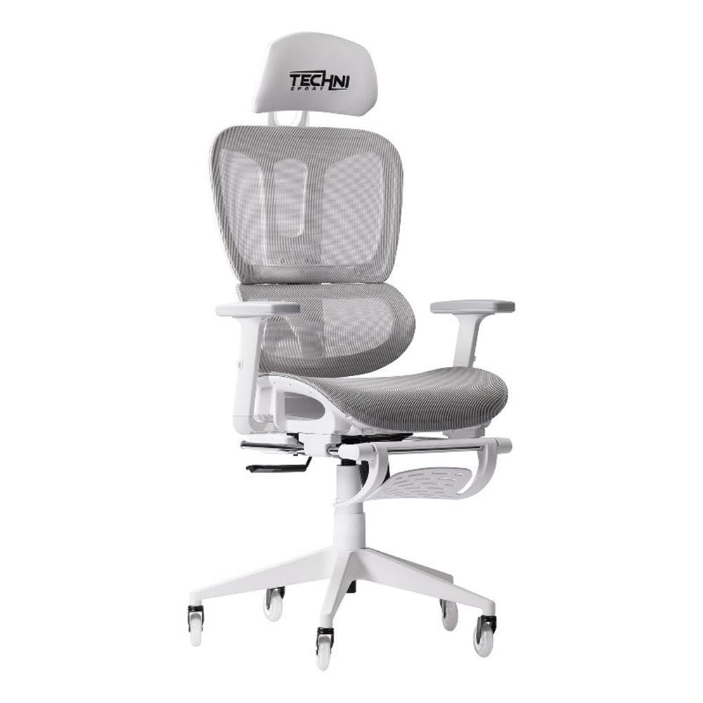 Techni Mobili Modern Sport Mesh Fabric Gaming Chair in White/Gray