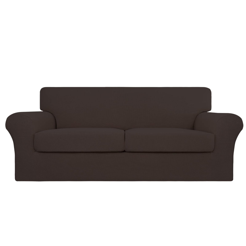 Easy-Going 3 Pieces Stretch Oversized Loveseat Couch Cover For 2 Cushion Couch Sofa Cover For Dogs Washable Sofa Slipcover Elastic Furniture Protector For Pets (Chocolate, Oversized Loveseat)