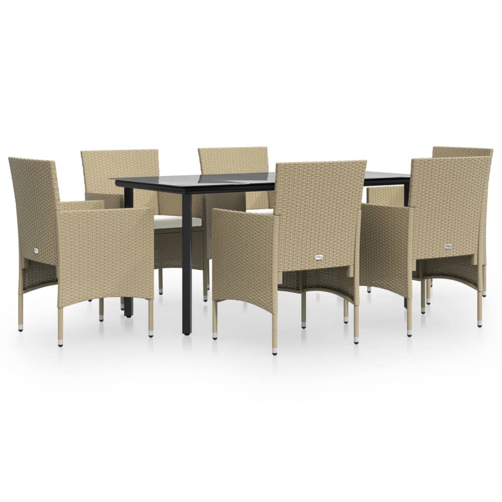vidaXL 5-Piece Outdoor Patio Dining Set - Beige Poly Rattan Chairs and Black Steel Table with Tempered Glass Top - Perfect for Garden, Deck, and Backyard