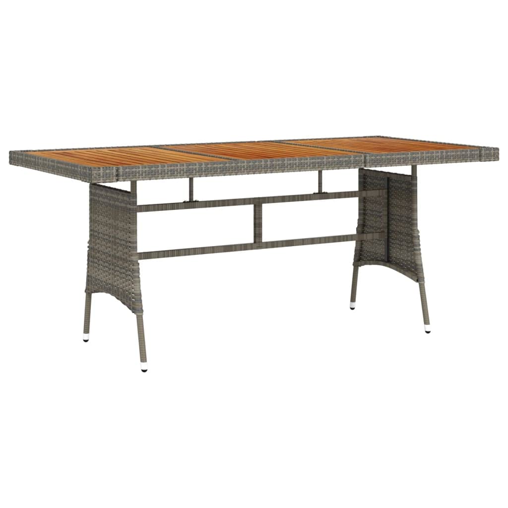 vidaXL Patio Table, Outdoor Dining Table, Solid Acacia Wood Top, Robust Steel Frame, PE Rattan Construction, Weather-Resistant, Gray, Rectangular (63" x 27.6" x 28.3")