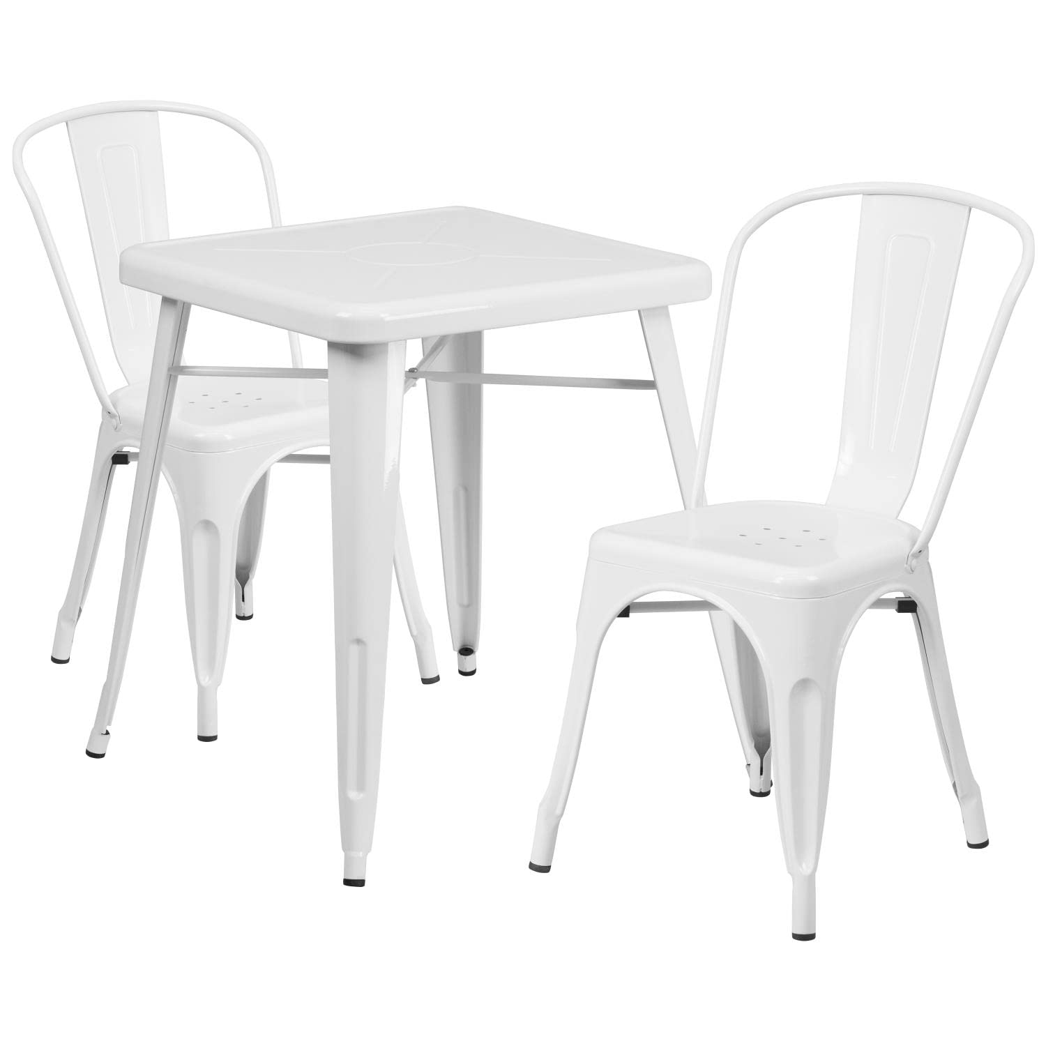 Flash Furniture Commercial Grade 23.75 Square White Metal Indoor-Outdoor Table Set with 2 Stack Chairs