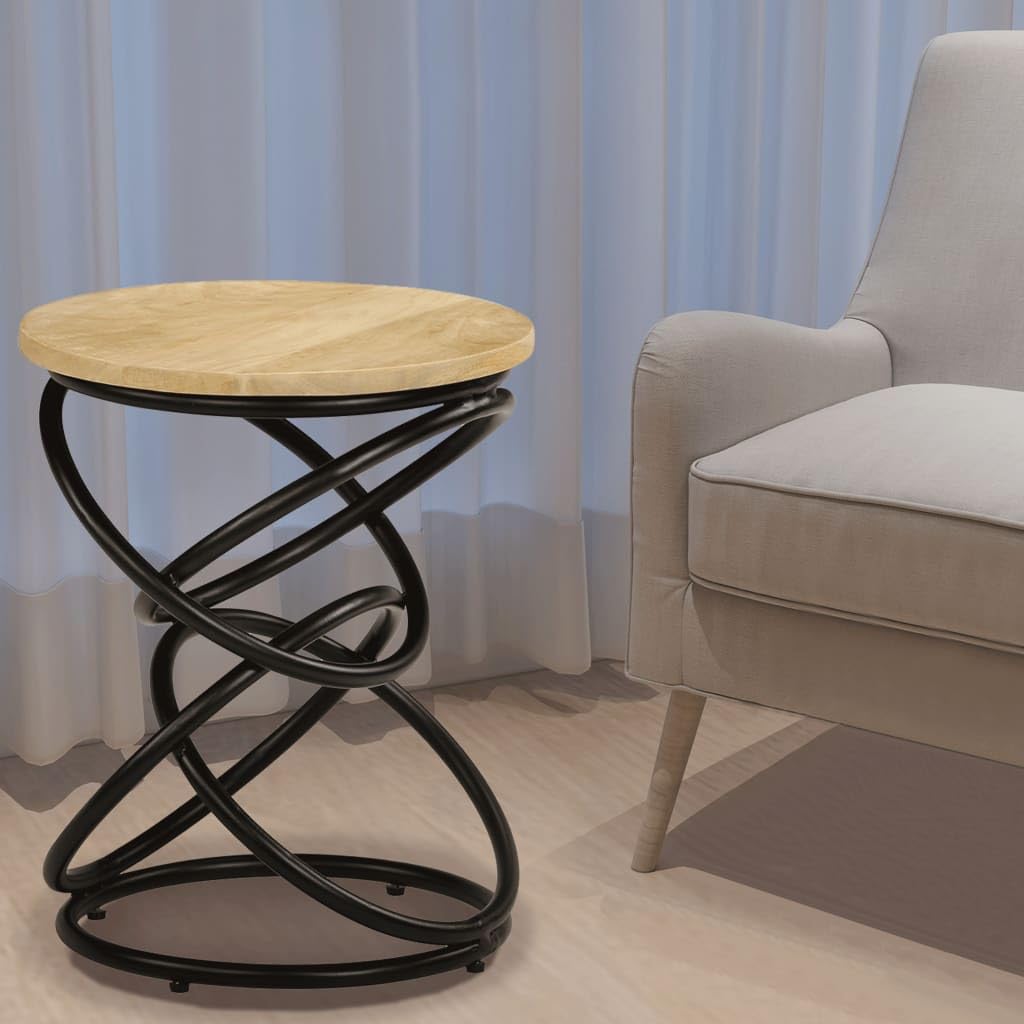vidaXL Industrial End Table with Solid Mango Wood Round Top, Iron Legs, Vintage, Fully Handmade, Polished and Lacquered, Ideal as Side Table or Coffee Table, 15.7"x19.7" Brown and Black