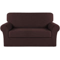 Turquoize Stretch Sofa Slipcover 2 Pieces Sofa Cover Couch Cover For 2 Cushion Couch Washable Furniture Protector Covers With Elastic Bottom Feature Thick Jacquard Fabric (Loveseat, Brown)