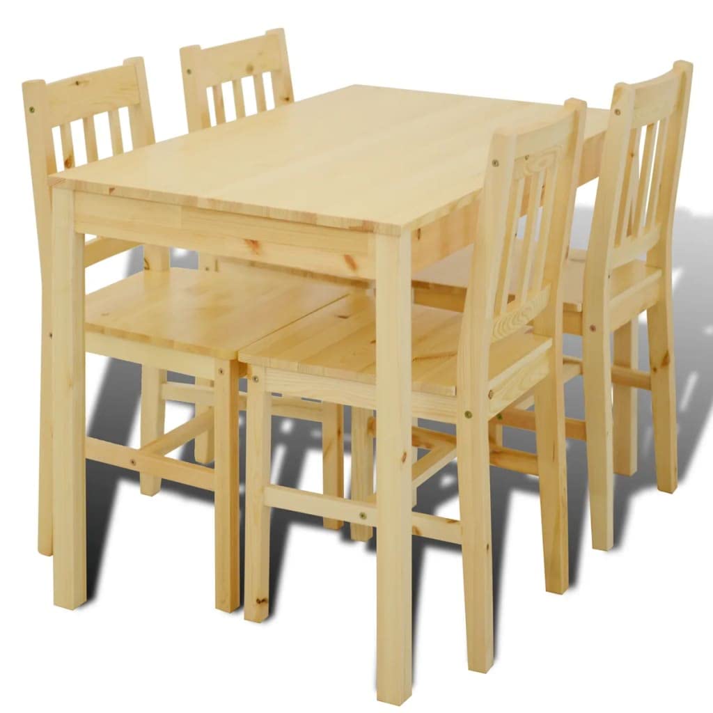 vidaXL Wooden Dining Table with 4 Chairs Natural