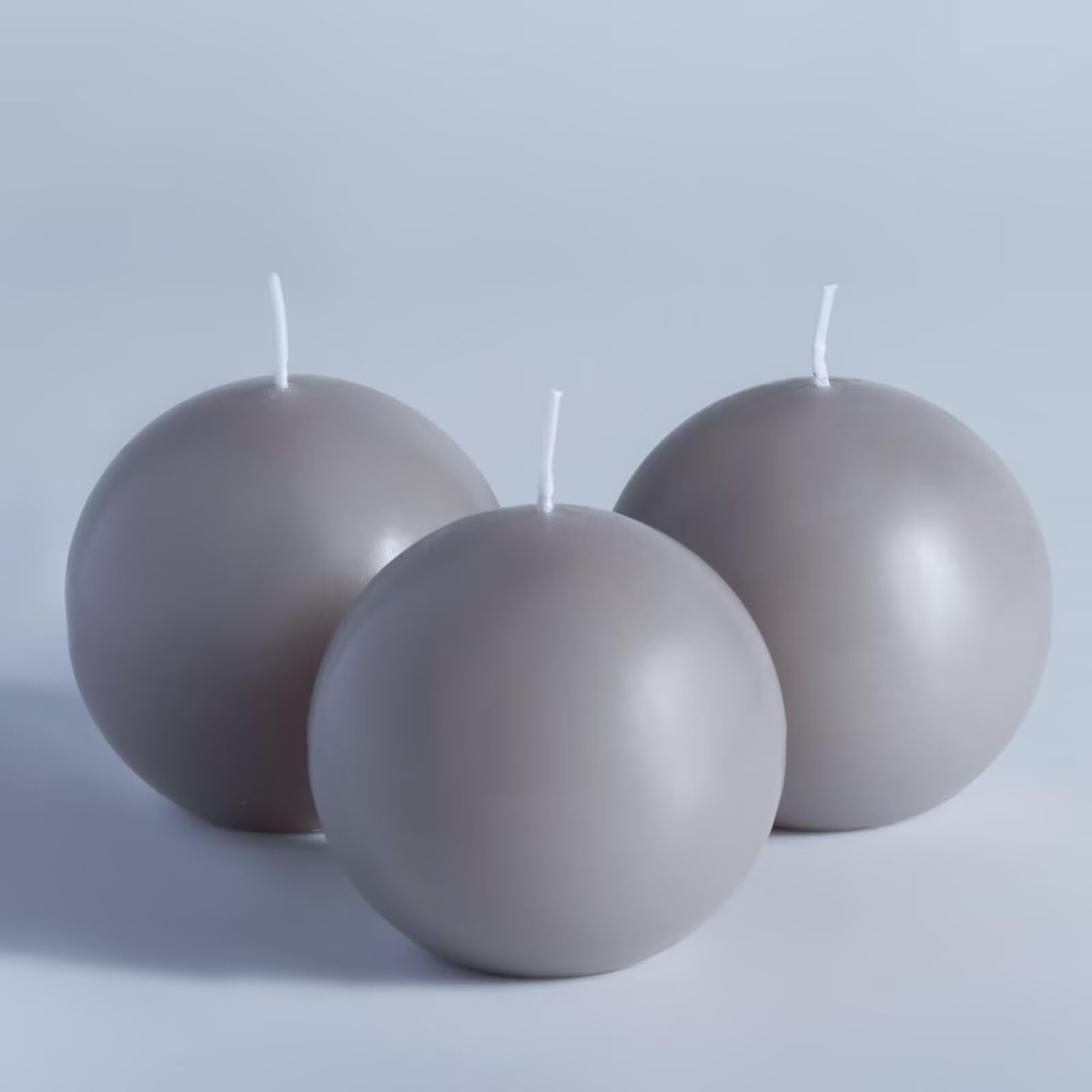 MOZEAL Hand-Poured, 3 Inch Gray Round Ball Candles - Elegant Gray Round Pillar Candles Set of 3, Dripless, Unscented, Smokeless,