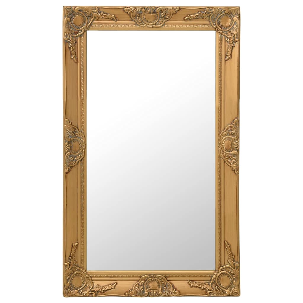 vidaXL Wall Mounted Baroque Style Mirror 19.7&quot;x31.5&quot; in Gold, Ornately Designed, Wooden Frame, Beveled Edge, with Mounting Hooks