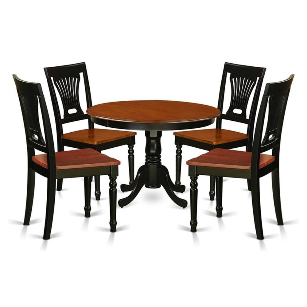 East West Furniture HLPL5-BCH-W 5 Piece Kitchen Table Set for 4 Includes a Round Dining Room Table with Pedestal and 4 Dining Chairs, 42x42 Inch, Black & Cherry