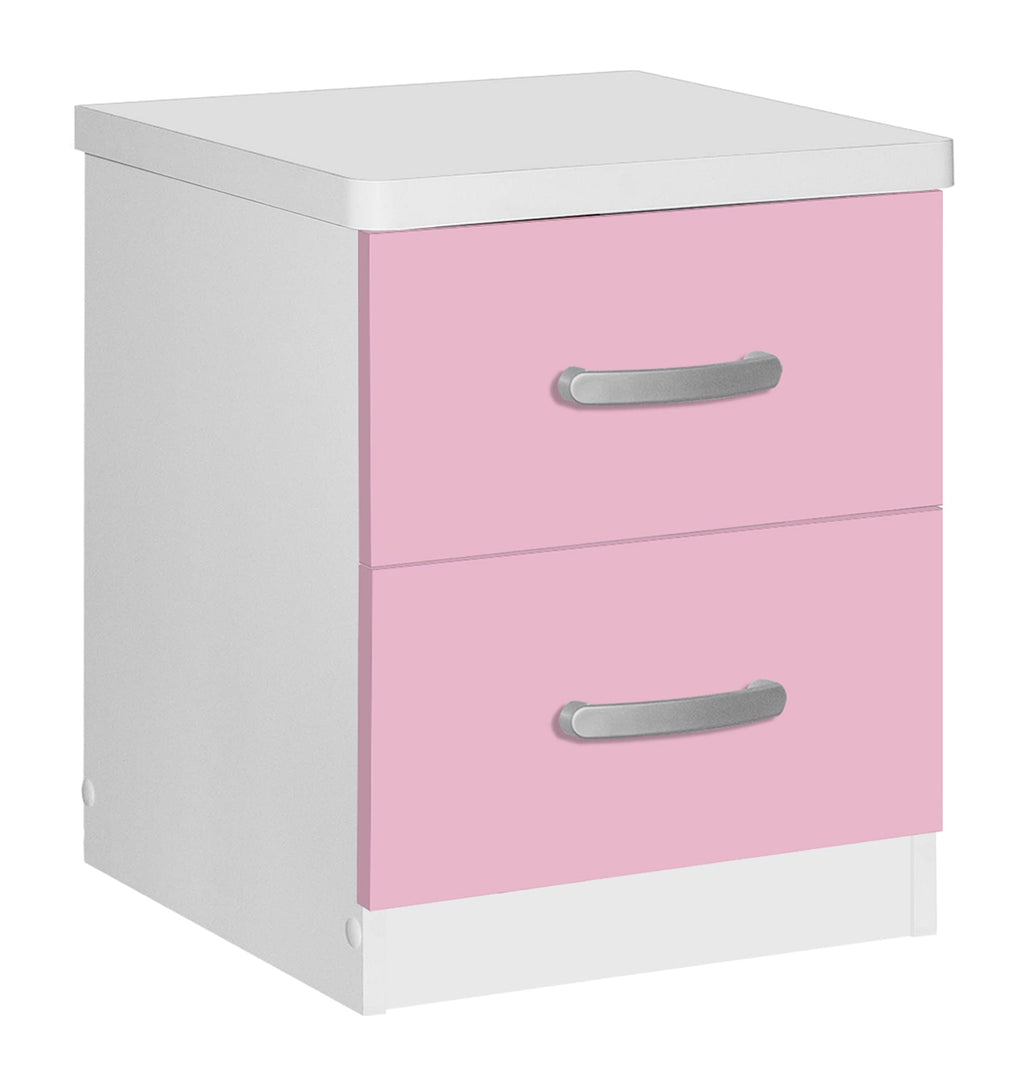 Better Home Products Cindy Faux Wood 2 Drawer Nightstand in Pink and White