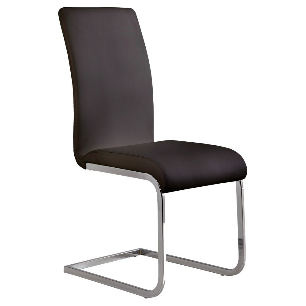 ARMEN LIVING Upholstered Side Amanda White Faux Leather Dining Accent Chair with Chrome Finish-Set of 2, Black