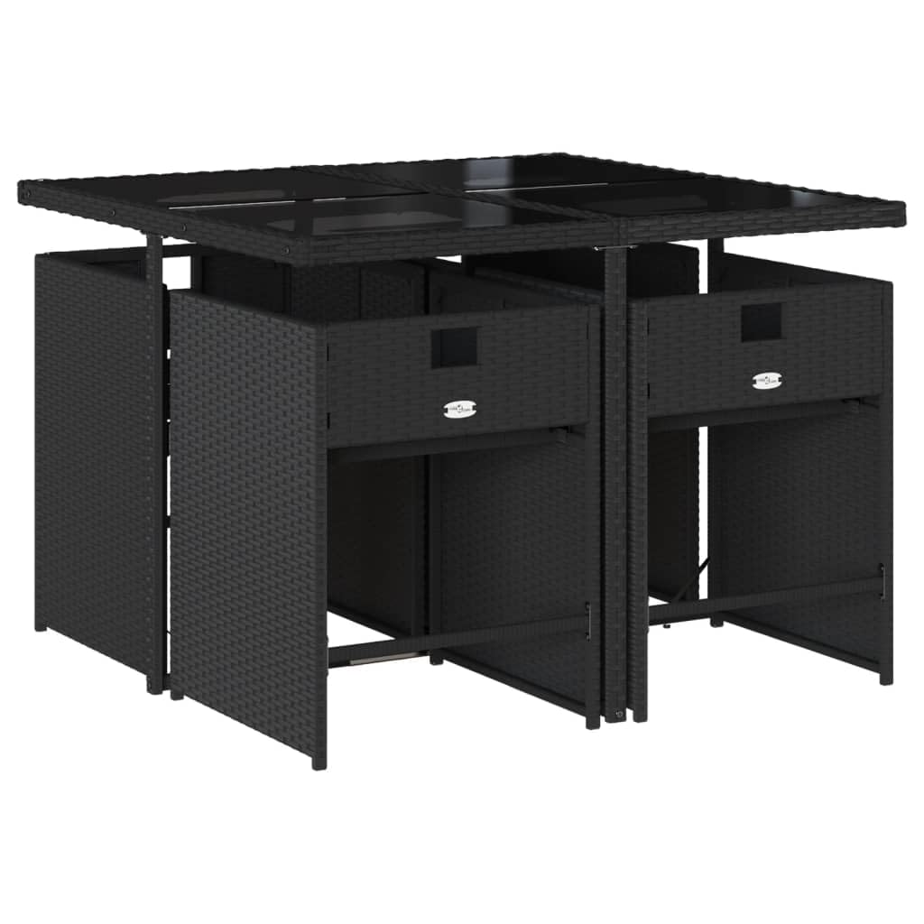 vidaXL Patio Dining Set with Cushions 5-Piece Black Poly Rattan - Weather-Resistant Outdoor Garden Furniture