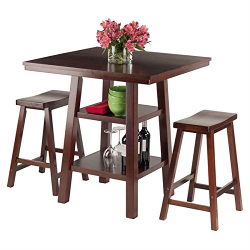 Ergode Obsidian 3-Piece Counter Table Set | Sleek Design | Black Veneer Top | Easy Assembly | 2 Black Square-Leg Stools | (94308-VV)
