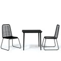vidaXL Patio Dining Set 3 Piece - Black Steel Frame & Glass Tabletop, PE Rattan Chairs - Weather-Resistant, Easy-to-Clean - 31.5"x31.5" Table
