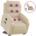 vidaXL Electric Massage Recliner Chair - Power Lift, Reclining Armchair with Vibration Massage, Side Pocket, Cream Fabric for El