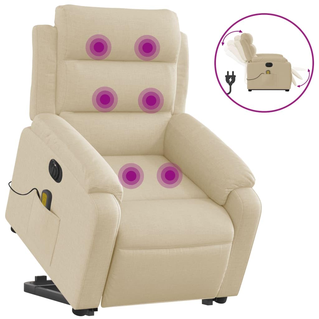 vidaXL Electric Massage Recliner Chair - Power Lift, Reclining Armchair with Vibration Massage, Side Pocket, Cream Fabric for El
