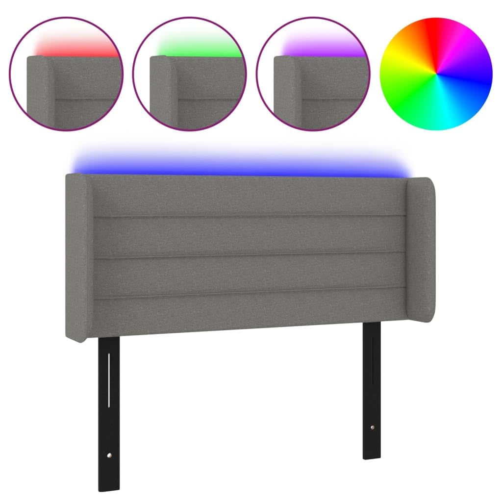 vidaXL LED Headboard, Upholstered Headboard for Bed Home, Bed Headboard with LED Light, Bedroom Furniture, Dark Gray 40.6&quot;x6.3&quot;x30.7&quot;/34.6&quot; Fabric