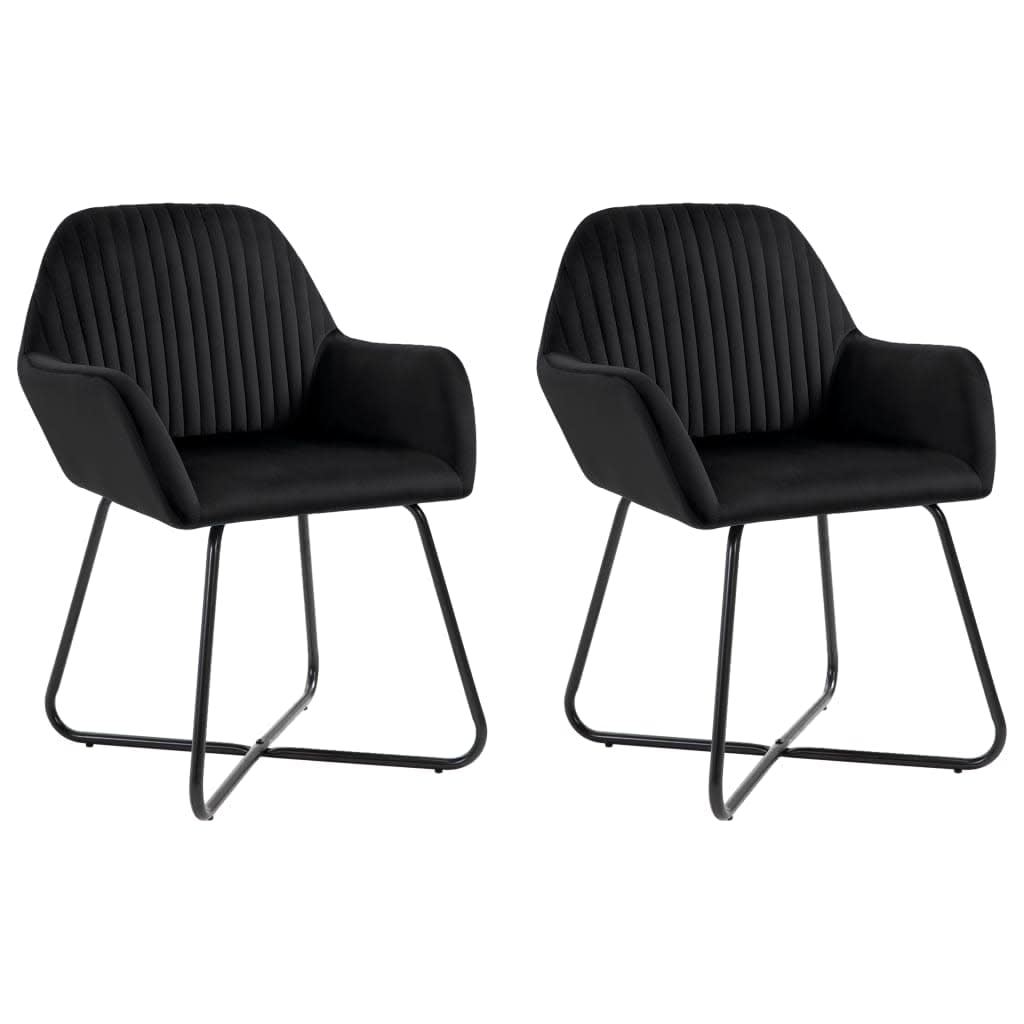 vidaXL Black Velvet Dining Chairs-Set of 2 Modern Side Chairs with Armrests for Living Room-Kitchen-Seating-Accent Furniture with Steel Legs