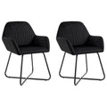 vidaXL Black Velvet Dining Chairs-Set of 2 Modern Side Chairs with Armrests for Living Room-Kitchen-Seating-Accent Furniture with Steel Legs