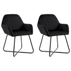 vidaXL Black Velvet Dining Chairs-Set of 2 Modern Side Chairs with Armrests for Living Room-Kitchen-Seating-Accent Furniture with Steel Legs