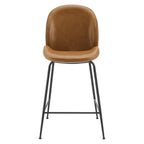 Modway Scoop Black Powder Coated Steel Leg Vegan Leather Counter Stool, Tan