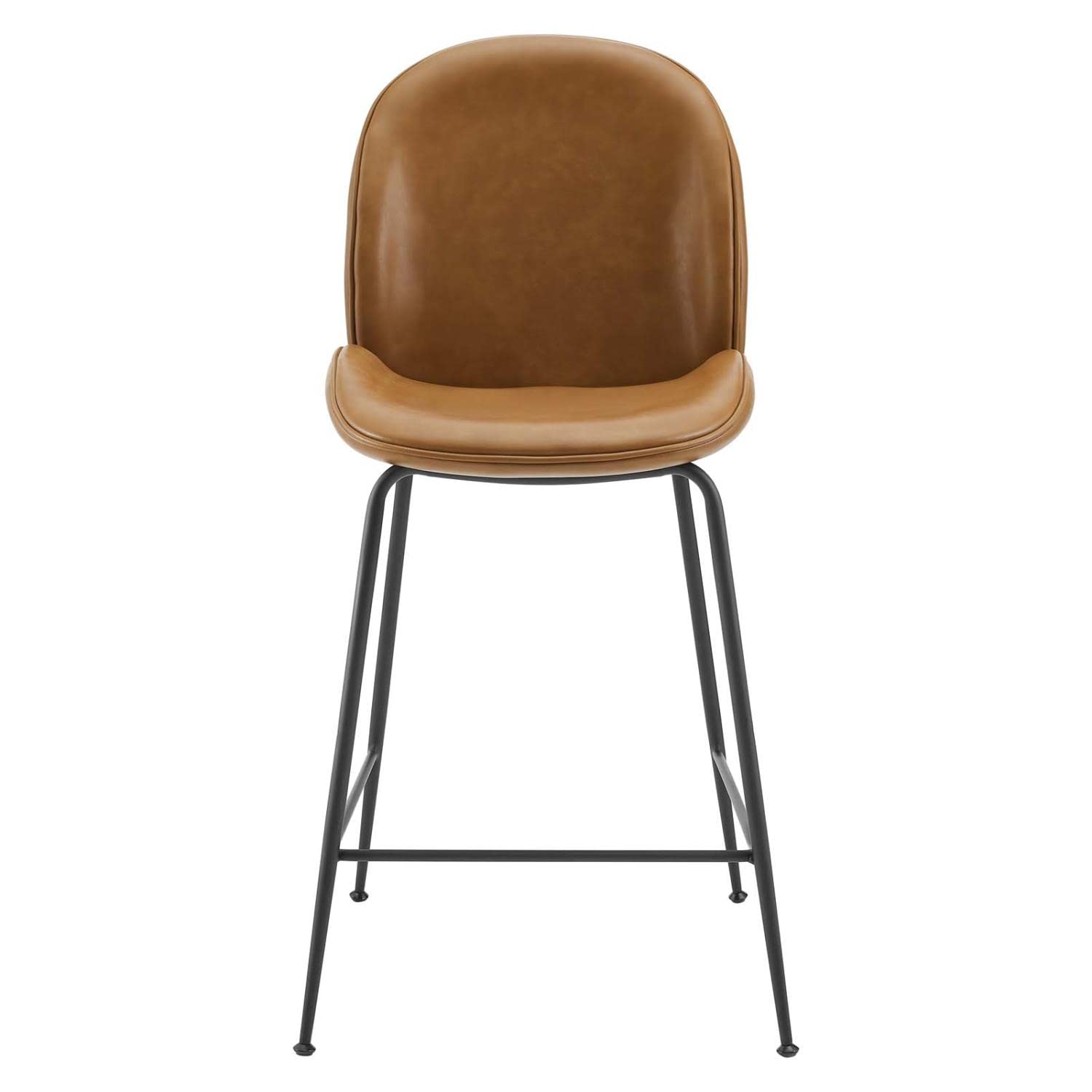 Modway Scoop Black Powder Coated Steel Leg Vegan Leather Counter Stool, Tan