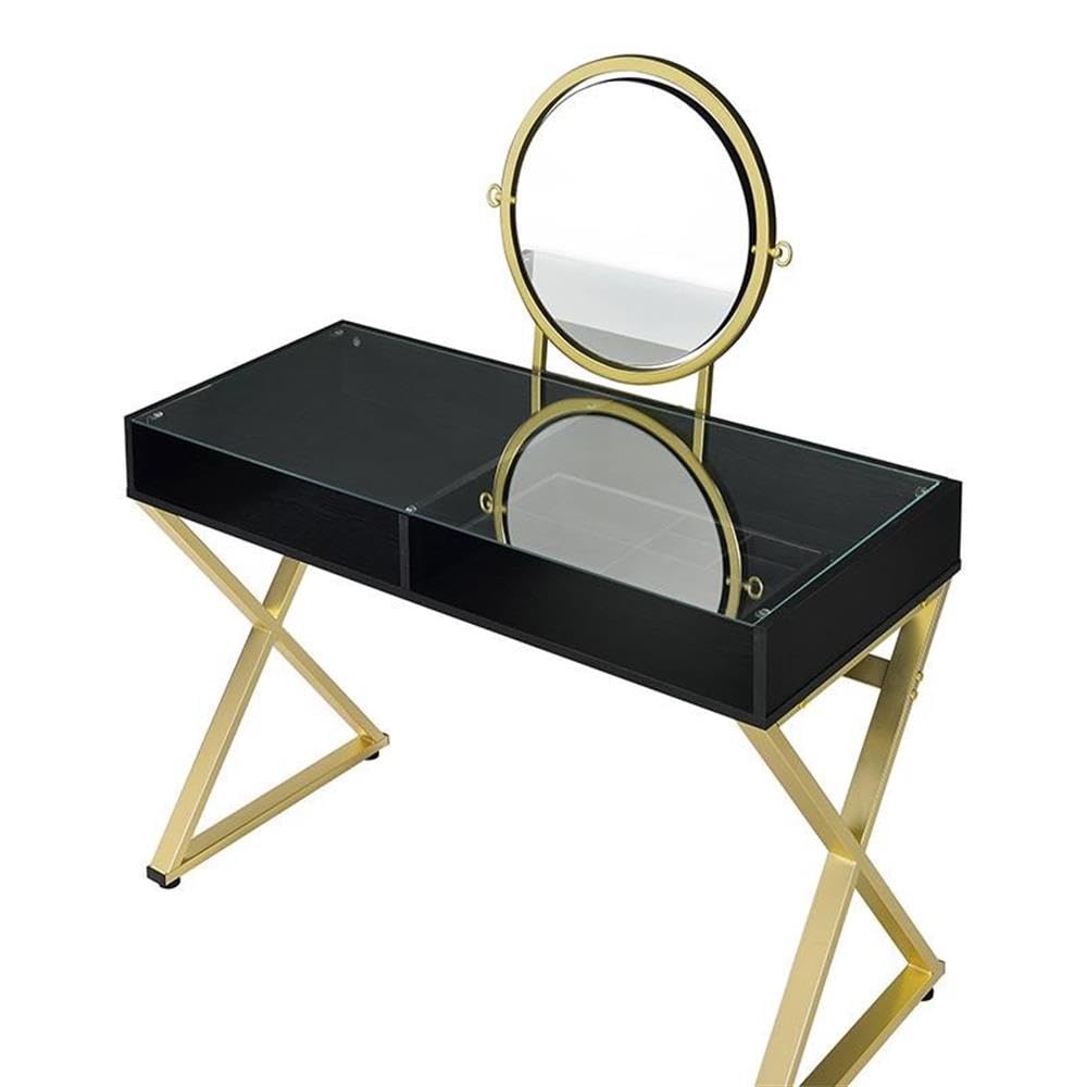 Acme Coleen Glass Top Vanity Desk - Thumbnail 4