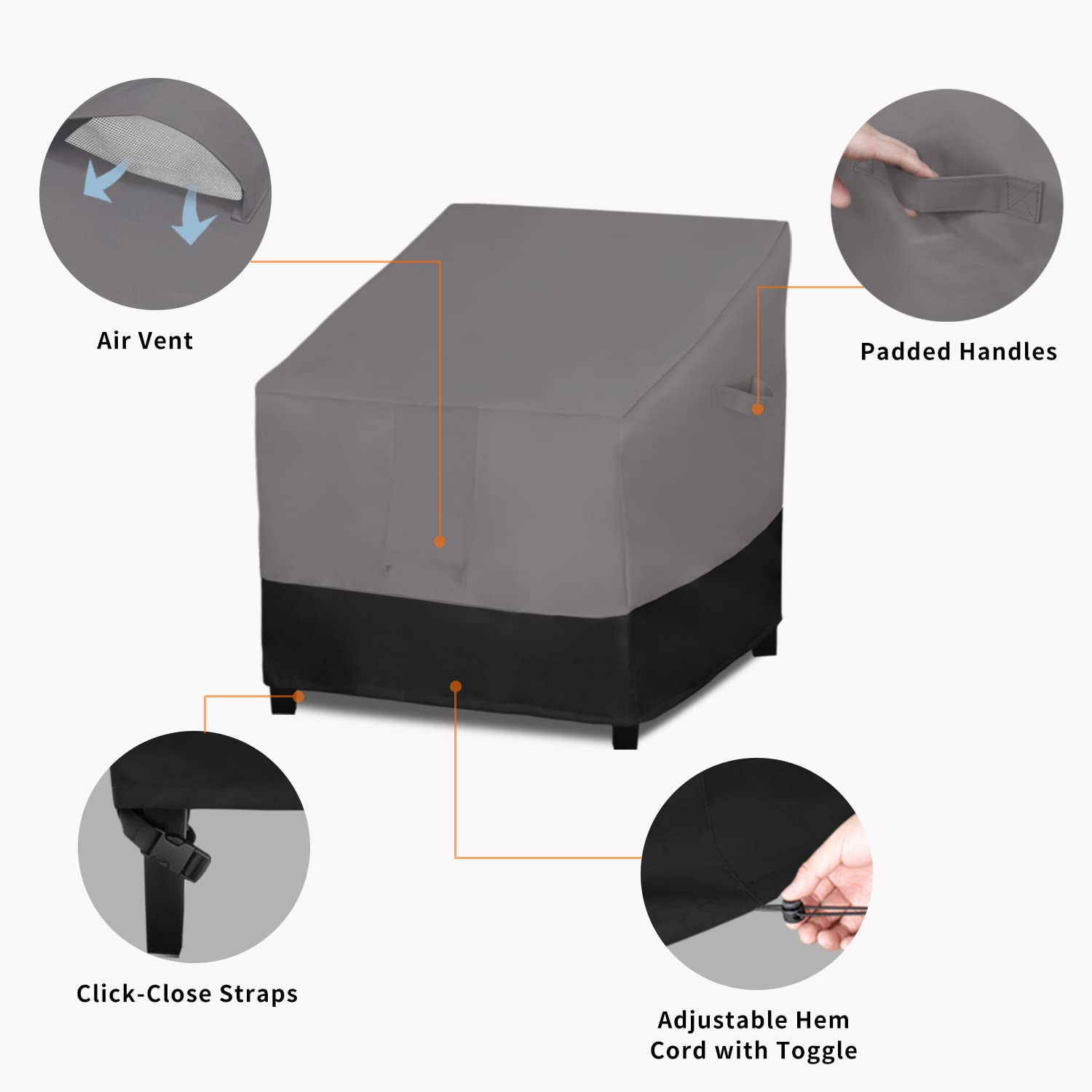Easy-Going Waterproof Outdoor Lounge Chair Cover, Heavy Duty Patio Couch Cover, Windproof Outdoor Furniture Cover With Air Vent (1 Pack-33.5Wx31.5Dx36H Inch, Gray/Black)