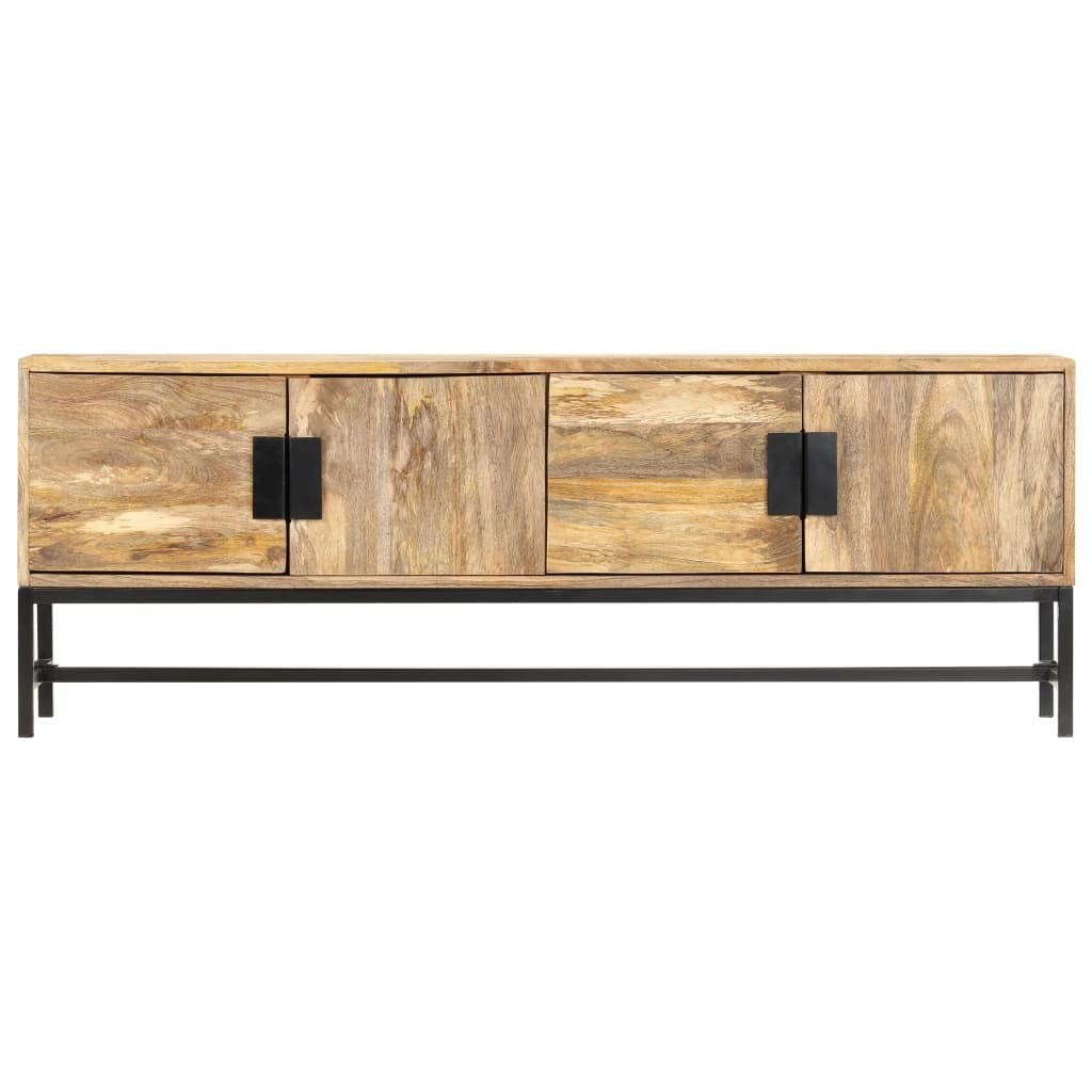 vidaXL Solid Wood Mango TV Cabinet - Industrial Style Entertainment Unit with Powder Coated Steel Legs, Ample Storage