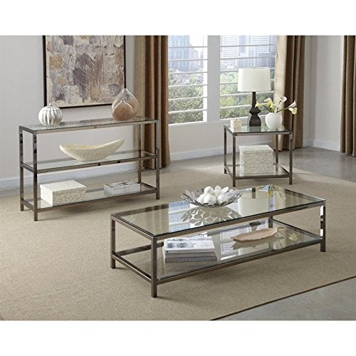 Coaster Furniture End Table with Shelf Black Nickel and Clear 26"D x 24"W x 23"H 720227