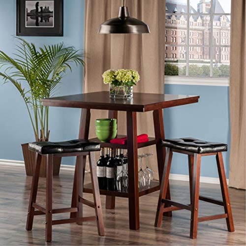 Ergode Harrington Drop Leaf High Table Set | Solid Wood | Walnut Finish | 39.37' W x 31.5' D x 36.22' H | Includes 2 Stools | Fully Assembled (94362-VV)