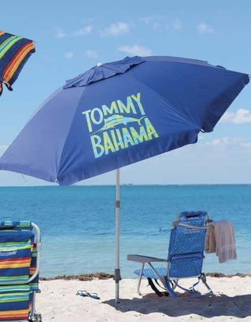 Tommy Bahama 6.5 ft Beach Umbrella Fiberglass with Sand Anchor Pole UPF 100+ and Tilt